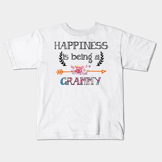 Happiness is being Grammy floral gift Kids T-Shirt by DoorTees